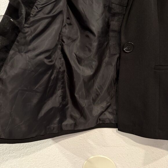 Grey Lab Black Blazer Jacket Ruffle Collar Single Button Size Small Office Work - Picture 8 of 11